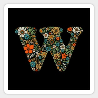 Hippie Floral Letter W Magnet